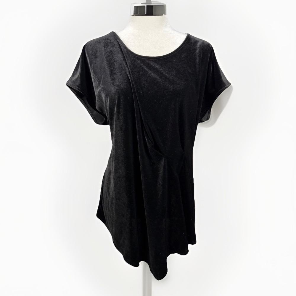 Black Velvet Blouse Top Womens 2X Whimsigoth Vamp Luxe Witchy Asymmetrical Hem - Picture 1 of 10